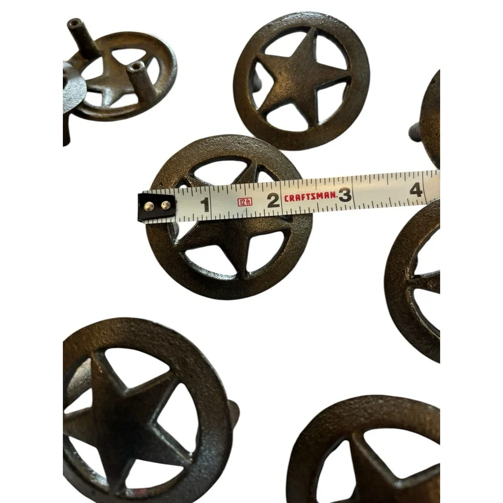 Six (6) Cast Iron Circle Texas Lone Star Drawer Pulls 2 1/2